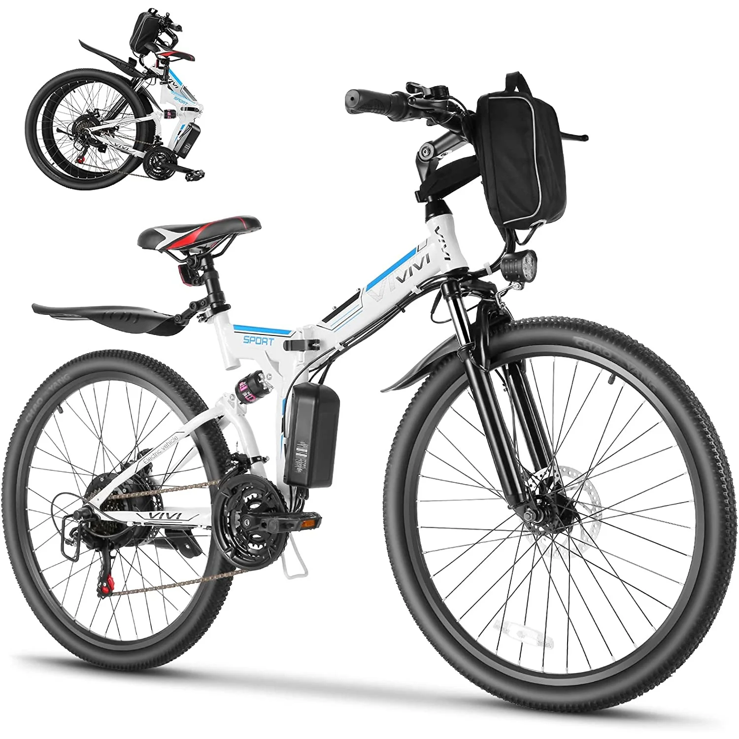 Vivi Electric Bike 26'' Folding Electric Mountain Bike 500W Full Suspension Electric Bike 21 Speed with Cruise Control, 48V Removable Battery, Up to 20MPH & 50 Miles - Zander Auto Parts