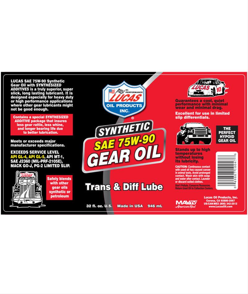 Lucas Oil 10047-1 Lucas Pure Synthetic Gear Oil - Zander Auto Parts