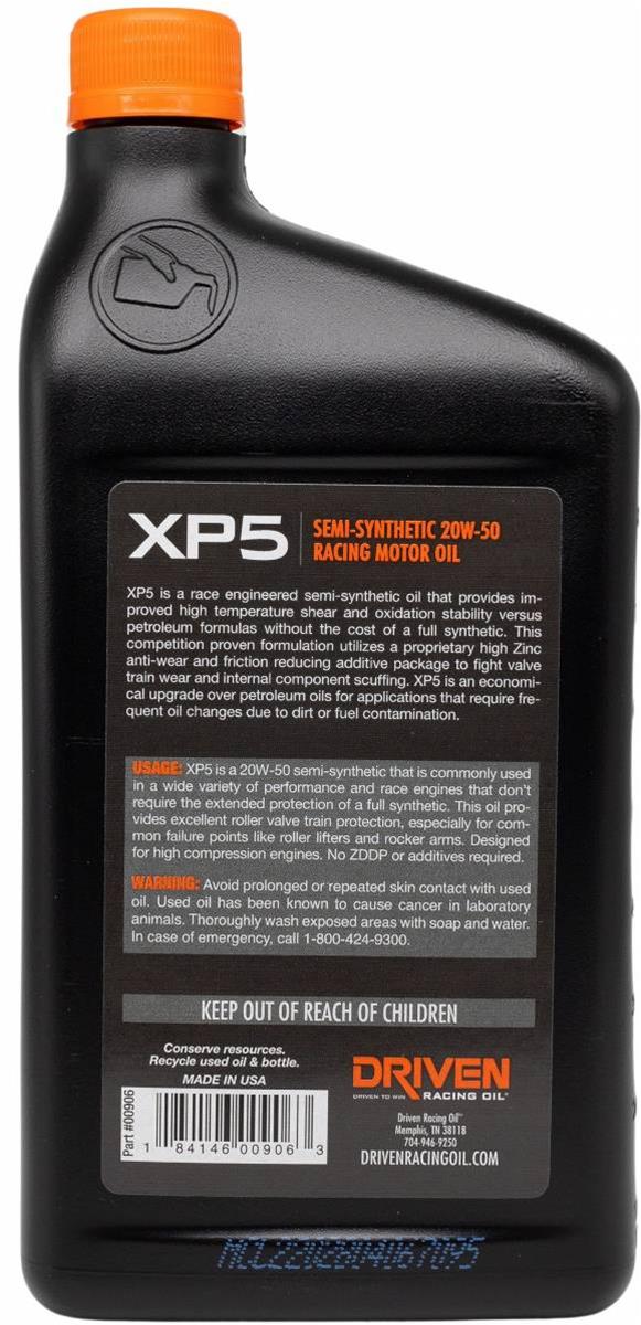 Driven Racing Oil 00906 Driven Racing Oil XP5 Semi-Synthetic Racing Motor Oil - Zander Auto Parts