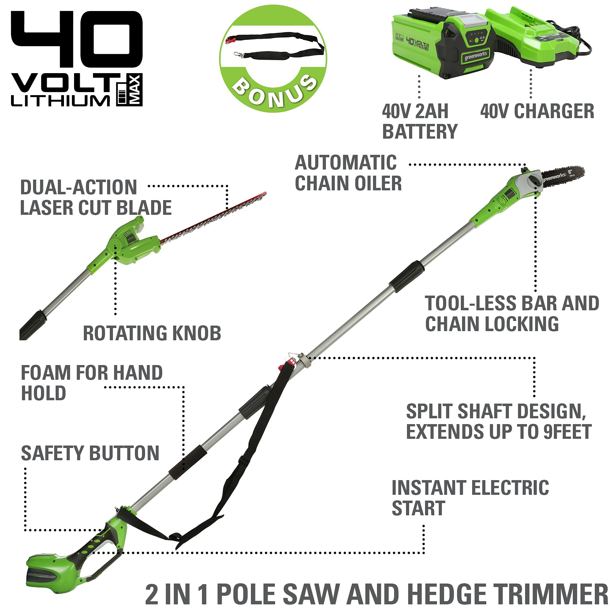 Greenworks Polesaw Hedge 2 0Ah Battery - Zander Auto Parts