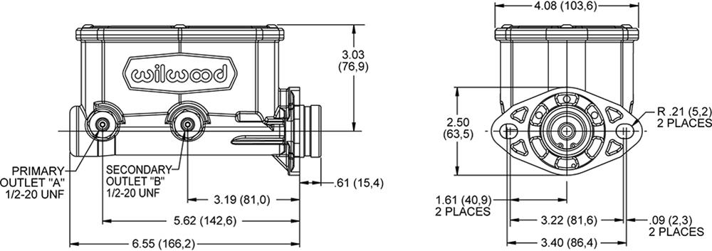 Wilwood Disc Brakes 260-14959-BK Wilwood Aluminum Tandem Compact Master Cylinders - Zander Auto Parts