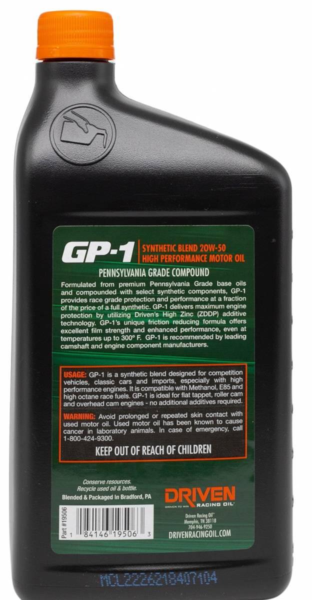 Driven Racing Oil 19506 Driven Racing Oil GP-1 Synthetic Blend High Performance Motor Oil - Zander Auto Parts