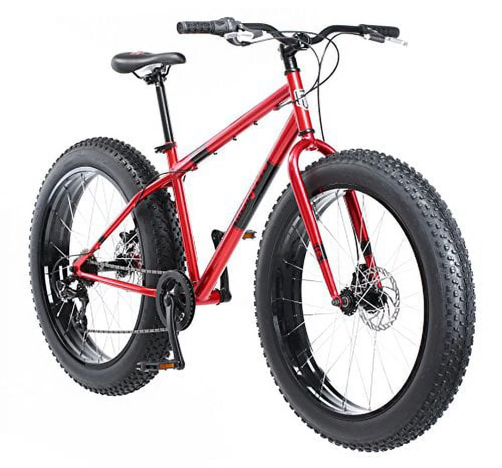 Mongoose Dolomite Men’s Fat Tire Mountain Bike, 26 In. Wheels, 4 In. Wide Knobby Tires, 7-Speed, Steel Frame, Front and Rear Brakes, Red - Zander Auto Parts