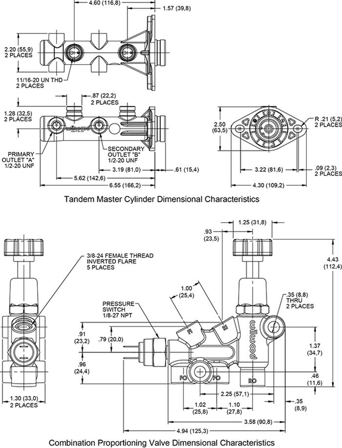 Wilwood Disc Brakes 261-16962-P Wilwood Remote Tandem Master Cylinder Kits with GM-Style Angled Reservoirs - Zander Auto Parts