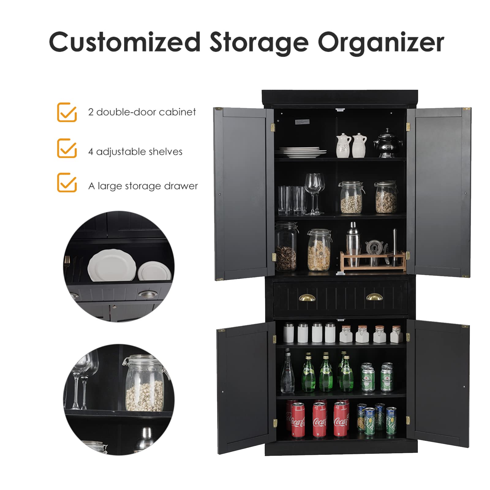 Tangkula Freestanding Cupboard Traditional Adjustable - Zander Auto Parts
