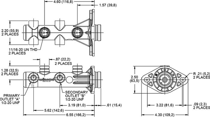 Wilwood Disc Brakes 260-14243-BK Wilwood Aluminum Tandem Master Cylinders - Zander Auto Parts