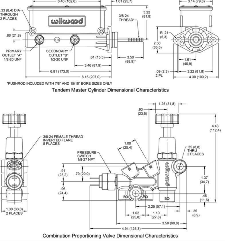 Wilwood Disc Brakes 261-13626-BK Wilwood Aluminum Tandem Master Cylinders - Zander Auto Parts