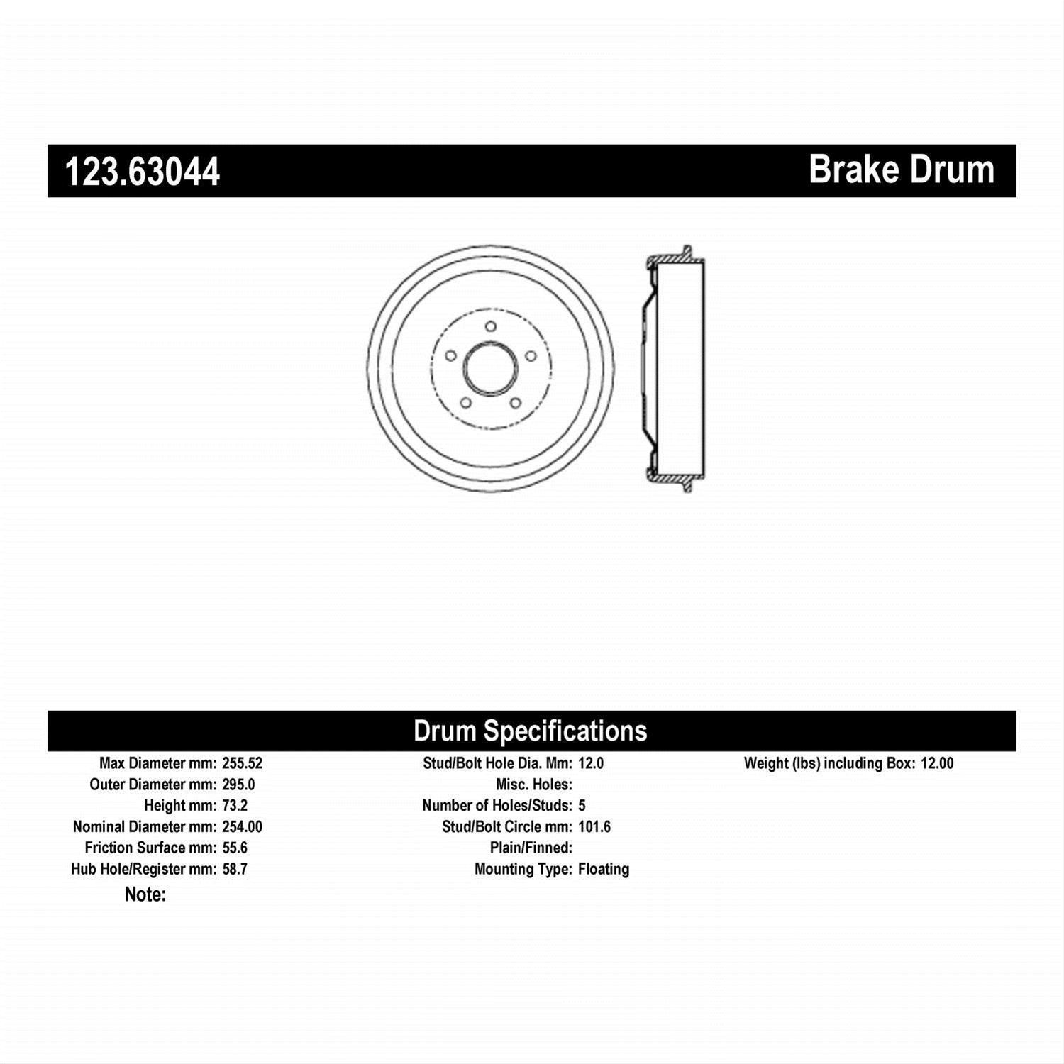 Centric Parts 123.63044 Centric C-Tek Standard Brake Drums - Zander Auto Parts