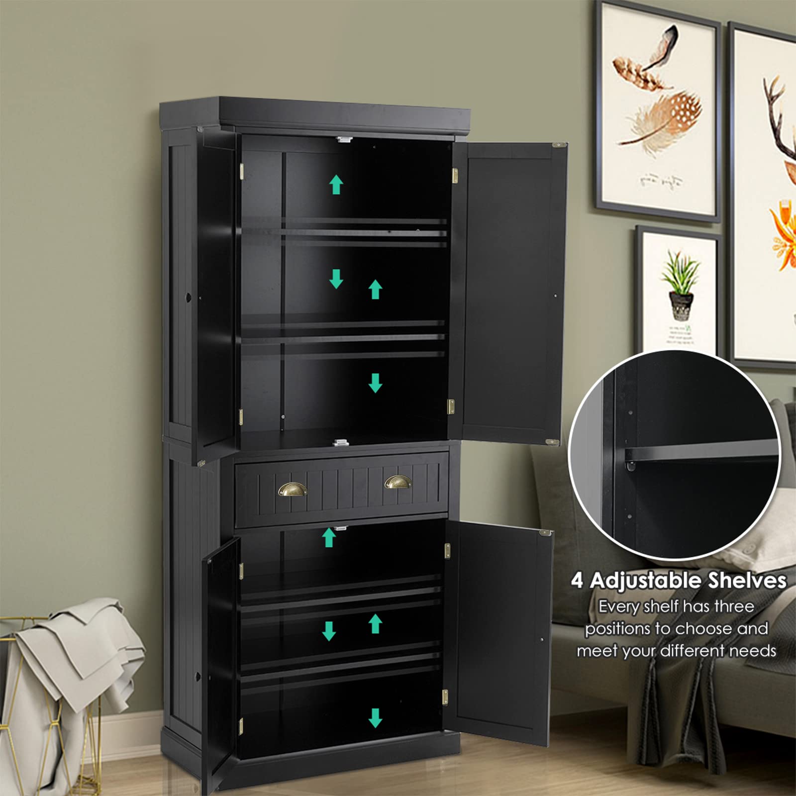 Tangkula Freestanding Cupboard Traditional Adjustable - Zander Auto Parts