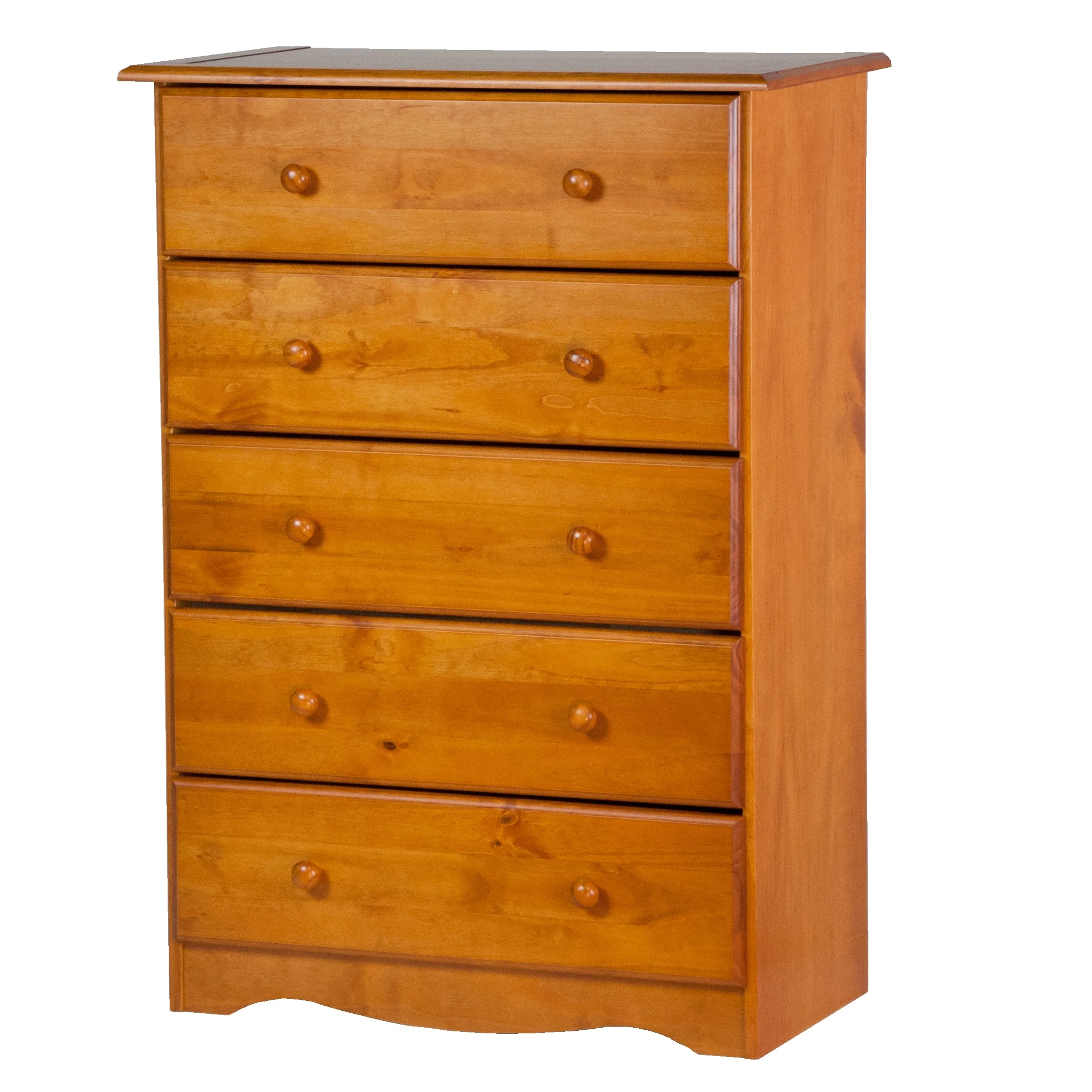 Palace Imports  100% Solid Wood 5-Drawer Chest with Metal or Wooden Knobs Honey Pine Stained Medium Wood - Zander Auto Parts