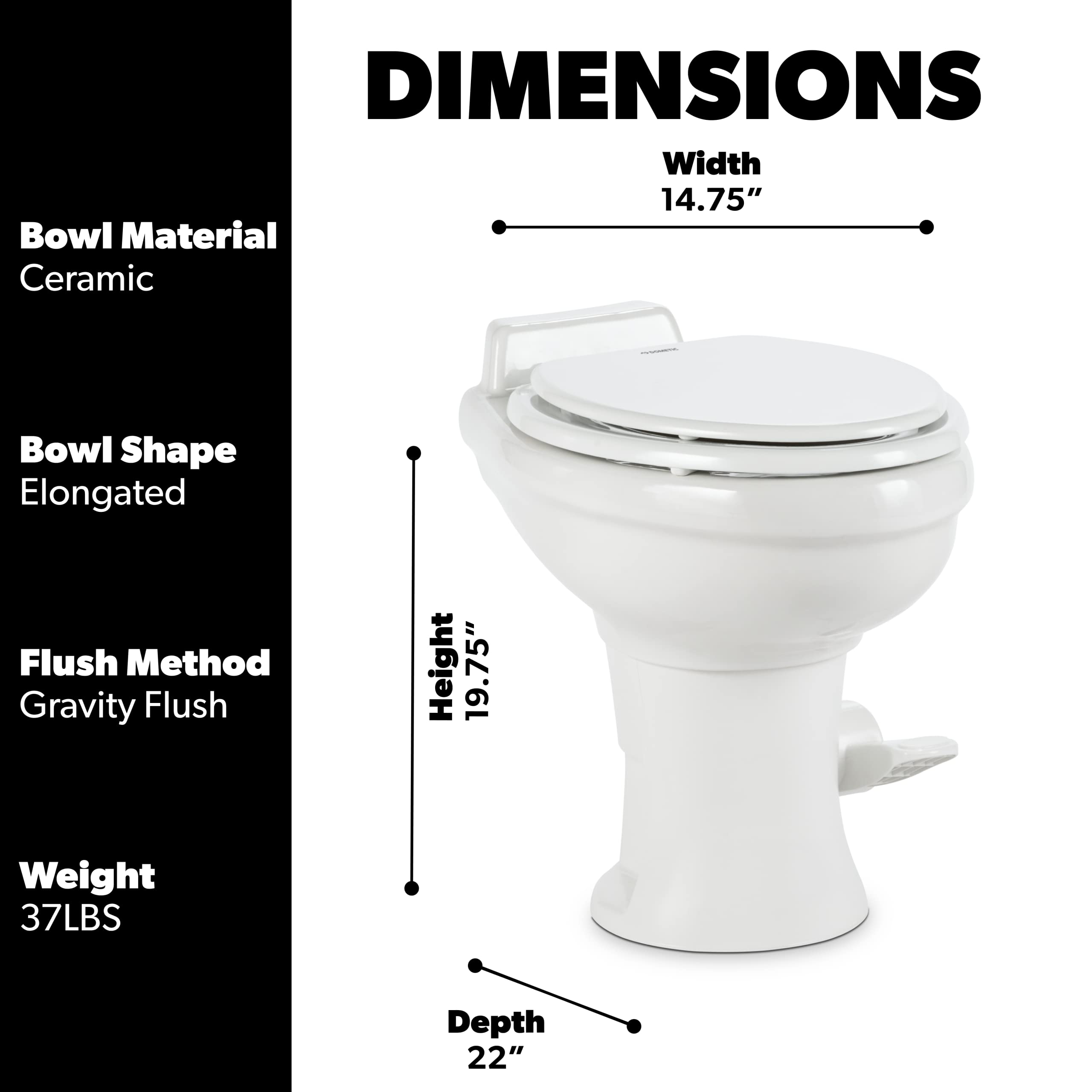Dometic Standard Height Toilet White - Zander Auto Parts
