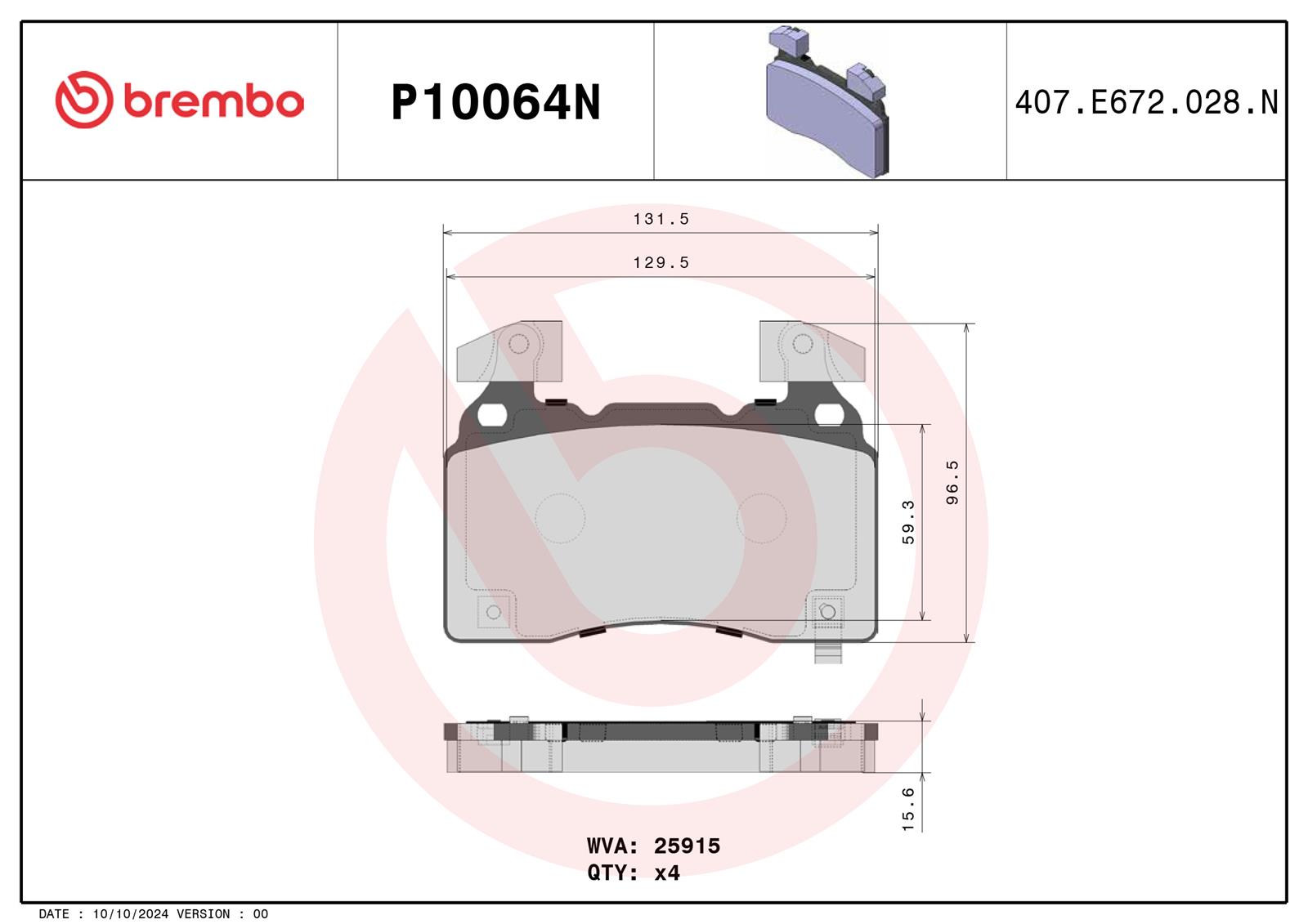 Brembo P10064N Brembo NAO Ceramic Brake Pads - Zander Auto Parts
