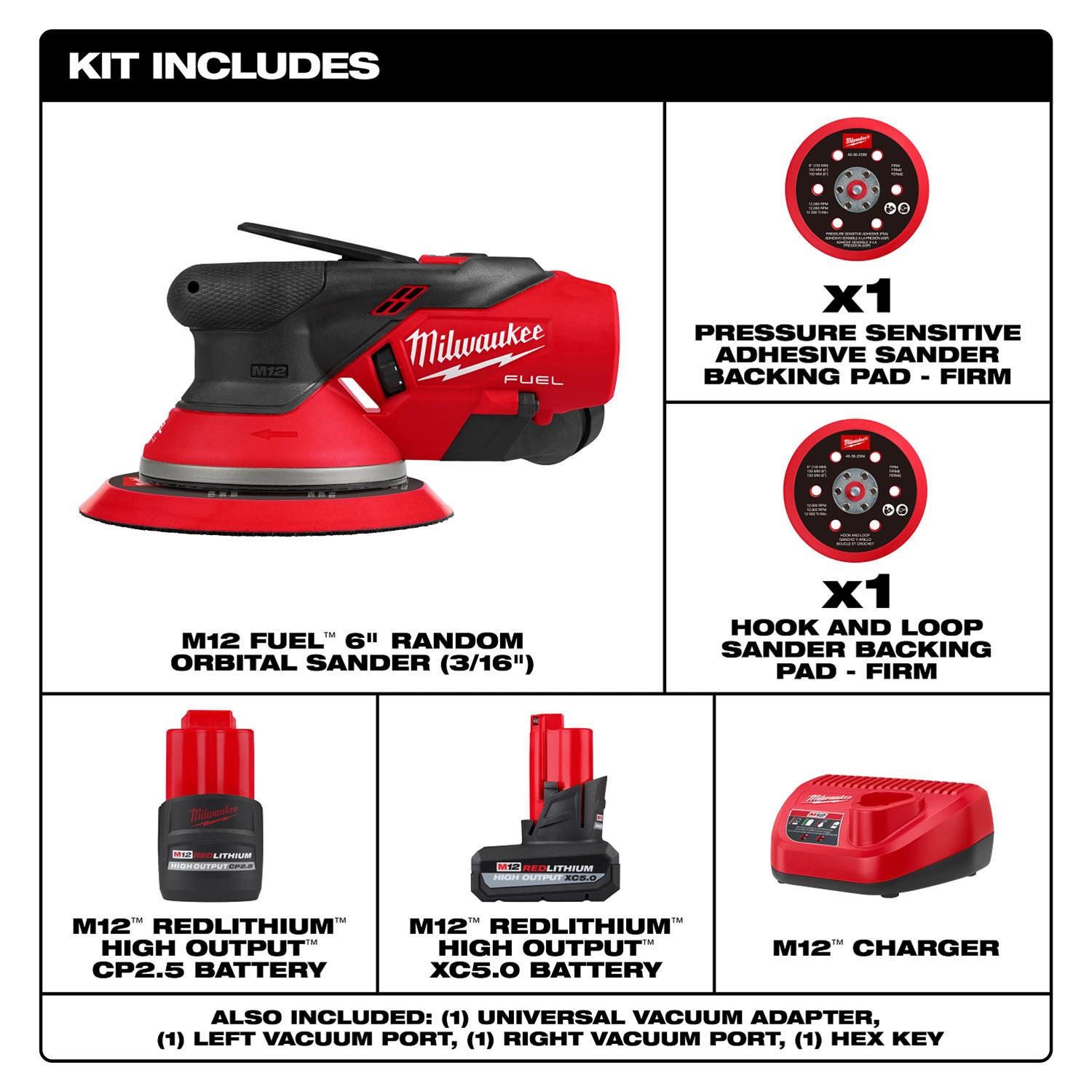 Milwaukee Tool 2585-22CX Milwaukee M12 FUEL 6 in. Random Orbital Sanders (3/16 in.) - Zander Auto Parts