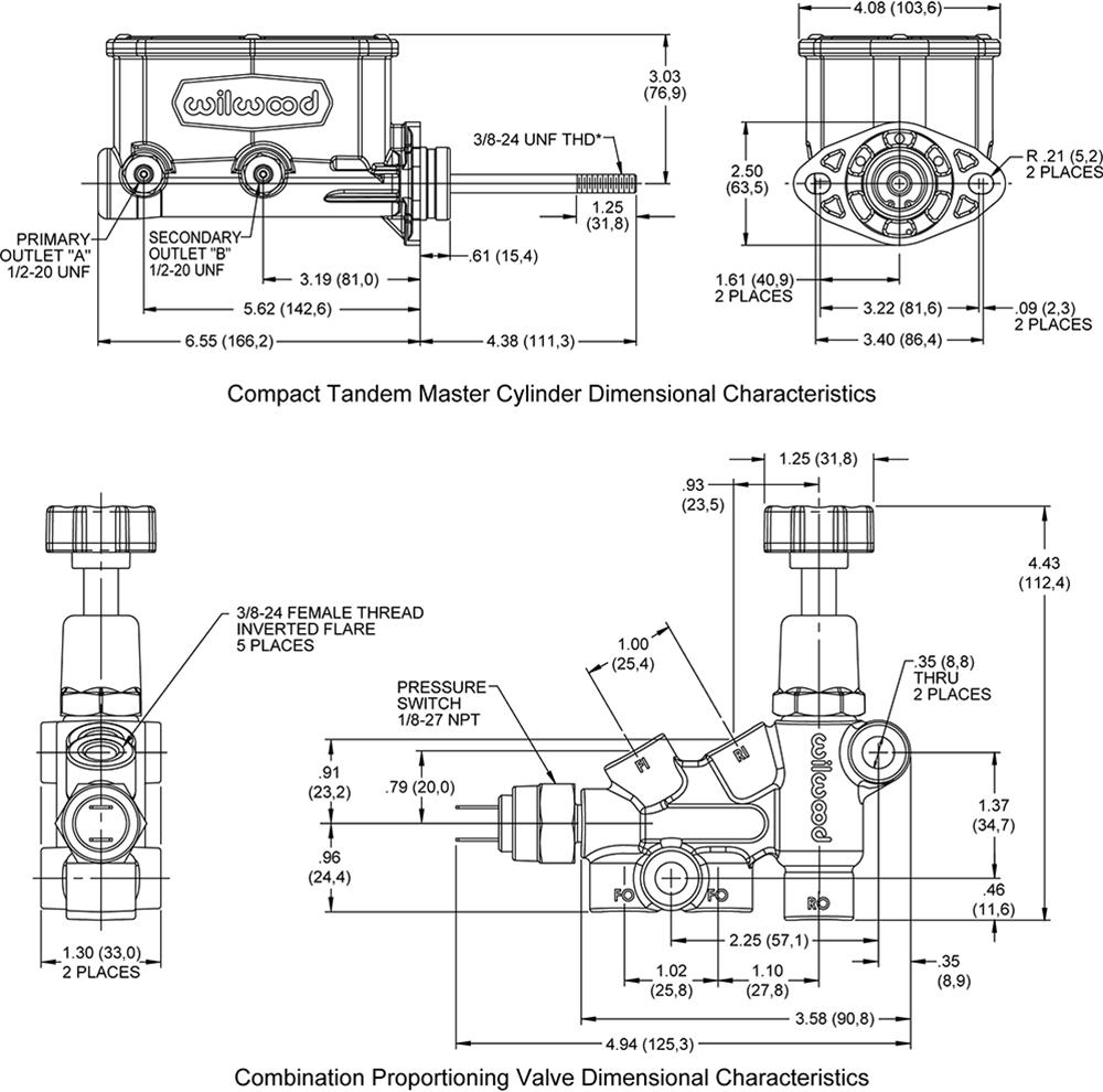 Wilwood Disc Brakes 261-14961-BK Wilwood Aluminum Tandem Compact Master Cylinder Kits - Zander Auto Parts