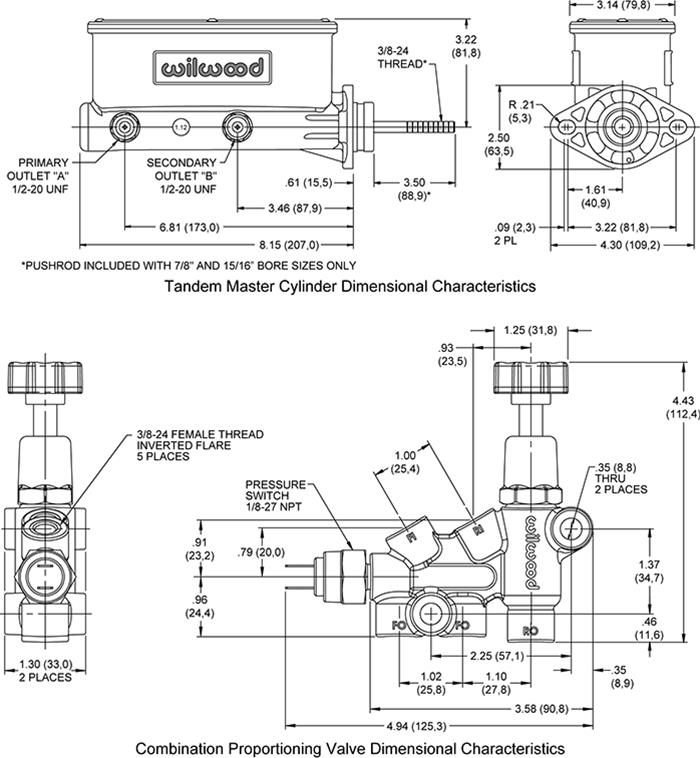 Wilwood Disc Brakes 261-13269-BK Wilwood Aluminum Tandem Master Cylinders - Zander Auto Parts