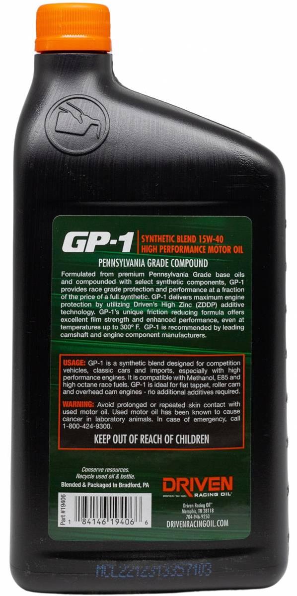 Driven Racing Oil 19406 Driven Racing Oil GP-1 Synthetic Blend High Performance Motor Oil - Zander Auto Parts