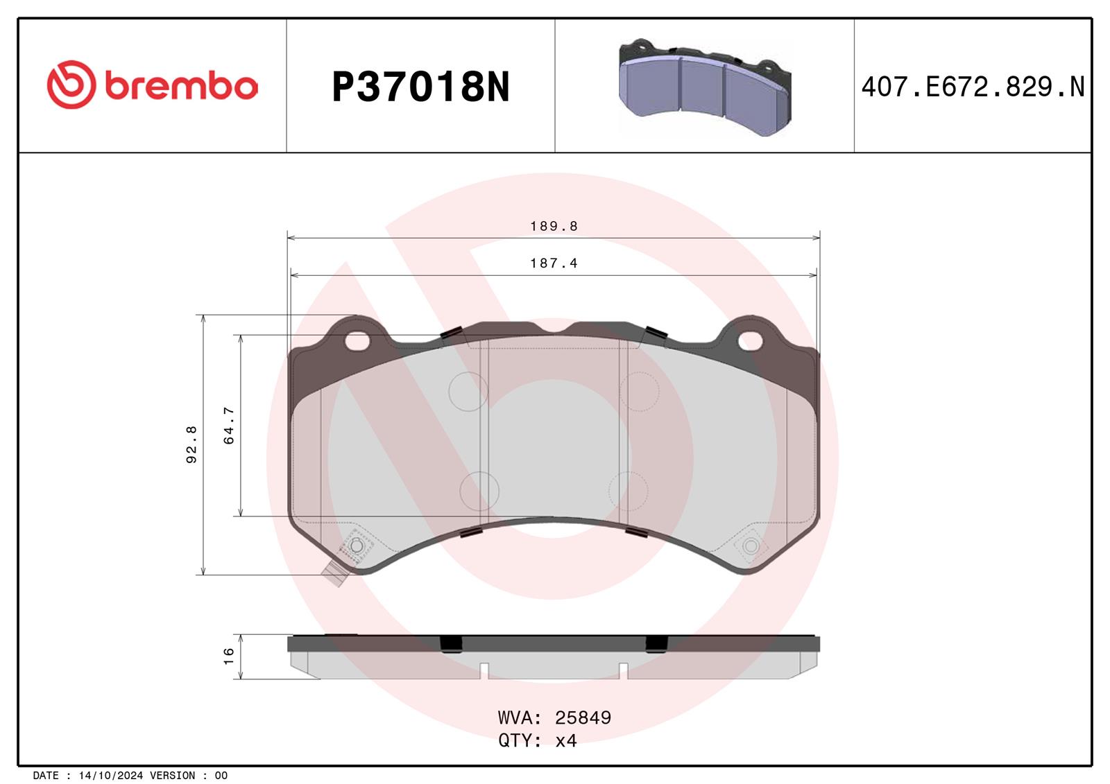 Brembo P37018N Brembo NAO Ceramic Brake Pads - Zander Auto Parts