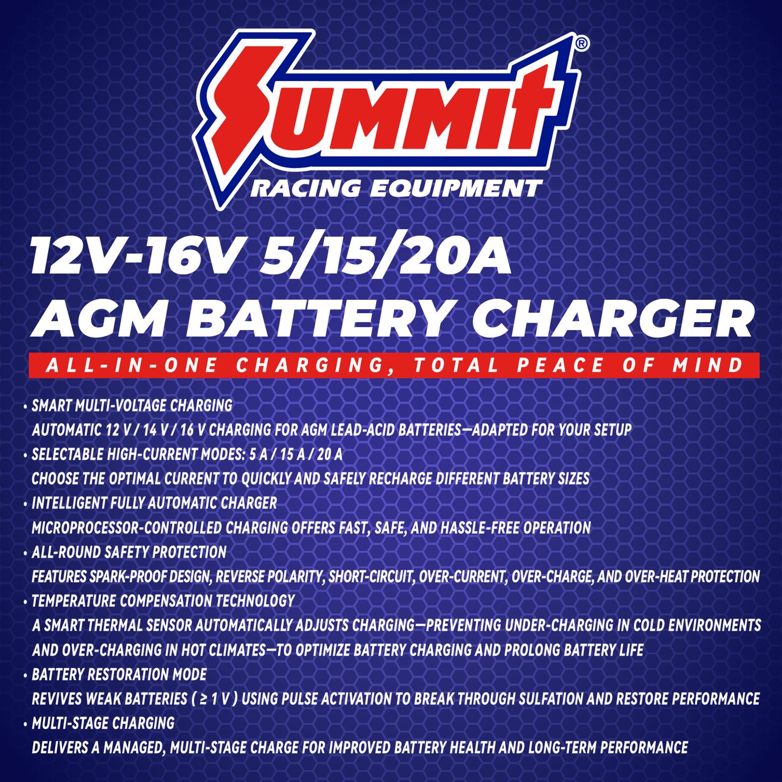 Summit Racing SUM-902032 Summit Racing™ 12V-16V AGM Battery Chargers - Zander Auto Parts