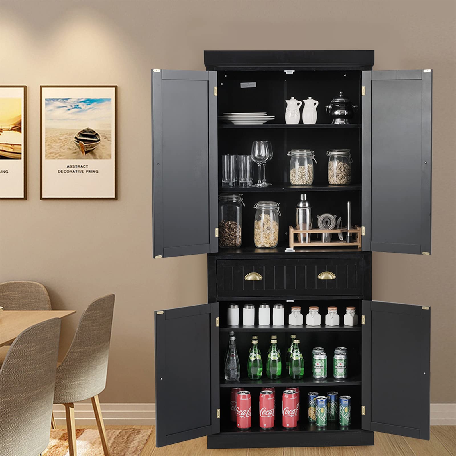Tangkula Freestanding Cupboard Traditional Adjustable - Zander Auto Parts