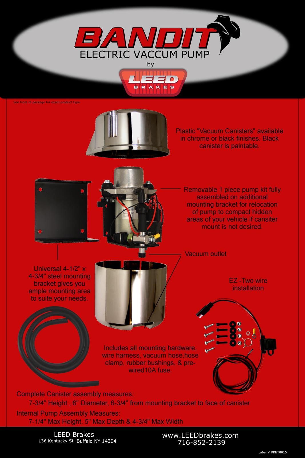Leed Brakes VP001C LEED Brakes Bandit Electric Vacuum Pump Kits - Zander Auto Parts