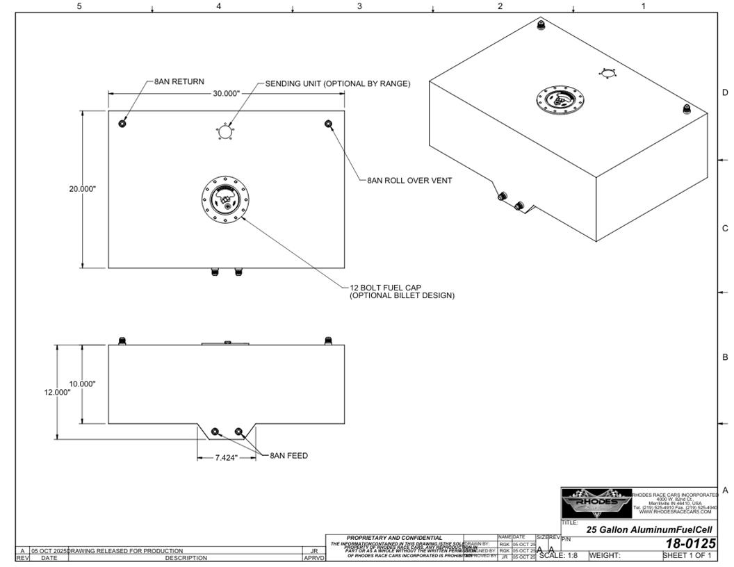 Rhodes Race Cars 18-0125 Rhodes Race Cars Drag Series Fuel Cells - Zander Auto Parts