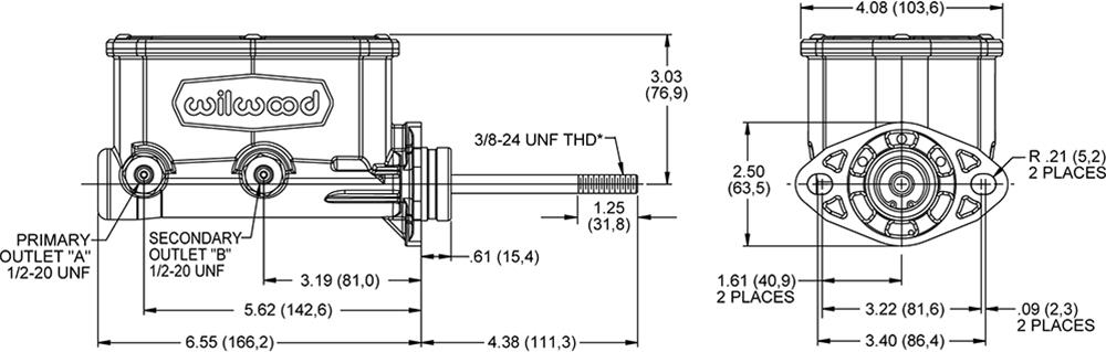 Wilwood Disc Brakes 260-14958-P Wilwood Aluminum Tandem Compact Master Cylinders - Zander Auto Parts