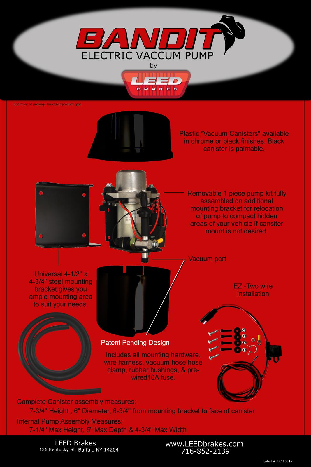 Leed Brakes VP001B LEED Brakes Bandit Electric Vacuum Pump Kits - Zander Auto Parts