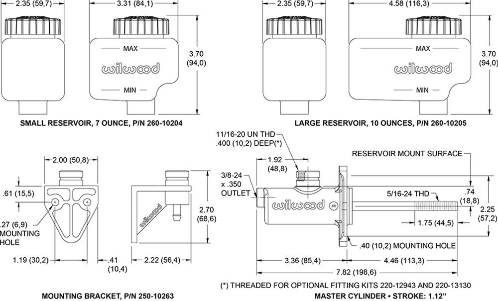 Wilwood Disc Brakes 260-13619 Wilwood Compact Remote Flange Mount Master Cylinders - Zander Auto Parts