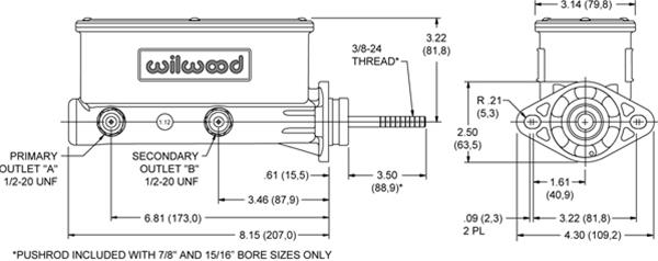 Wilwood Disc Brakes 260-9439-P Wilwood Aluminum Tandem Master Cylinders - Zander Auto Parts