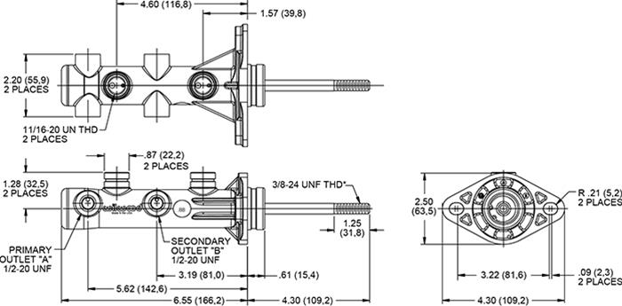 Wilwood Disc Brakes 260-14241-BK Wilwood Aluminum Tandem Master Cylinders - Zander Auto Parts
