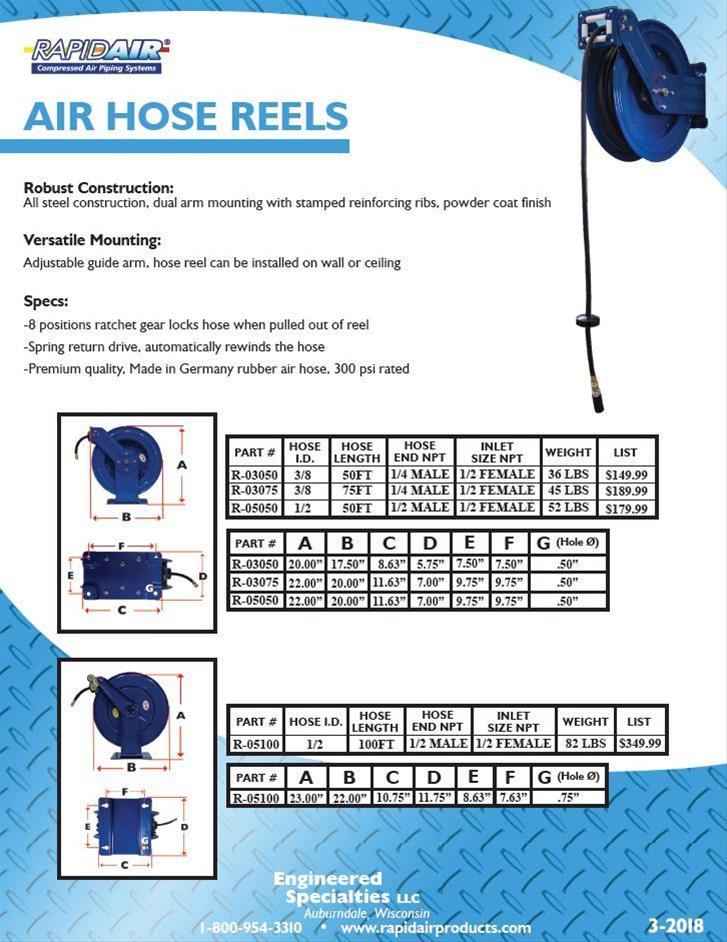 RapidAir R-05050 RapidAir Products Dual Arm Air Hose Reels - Zander Auto Parts