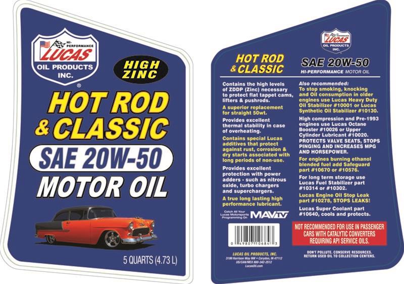 Lucas Oil 10684-1 Lucas Hot Rod and Classic Car Motor Oil - Zander Auto Parts