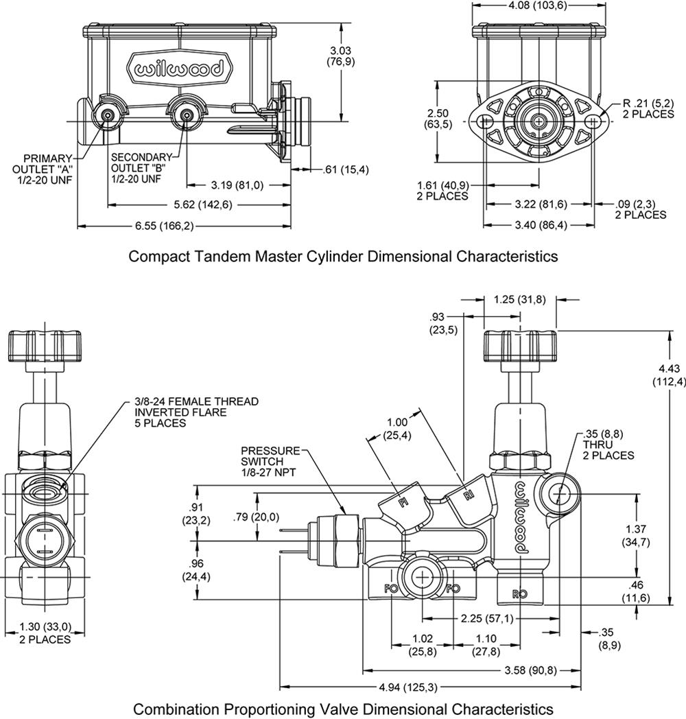 Wilwood Disc Brakes 261-14964-BK Wilwood Aluminum Tandem Compact Master Cylinder Kits - Zander Auto Parts