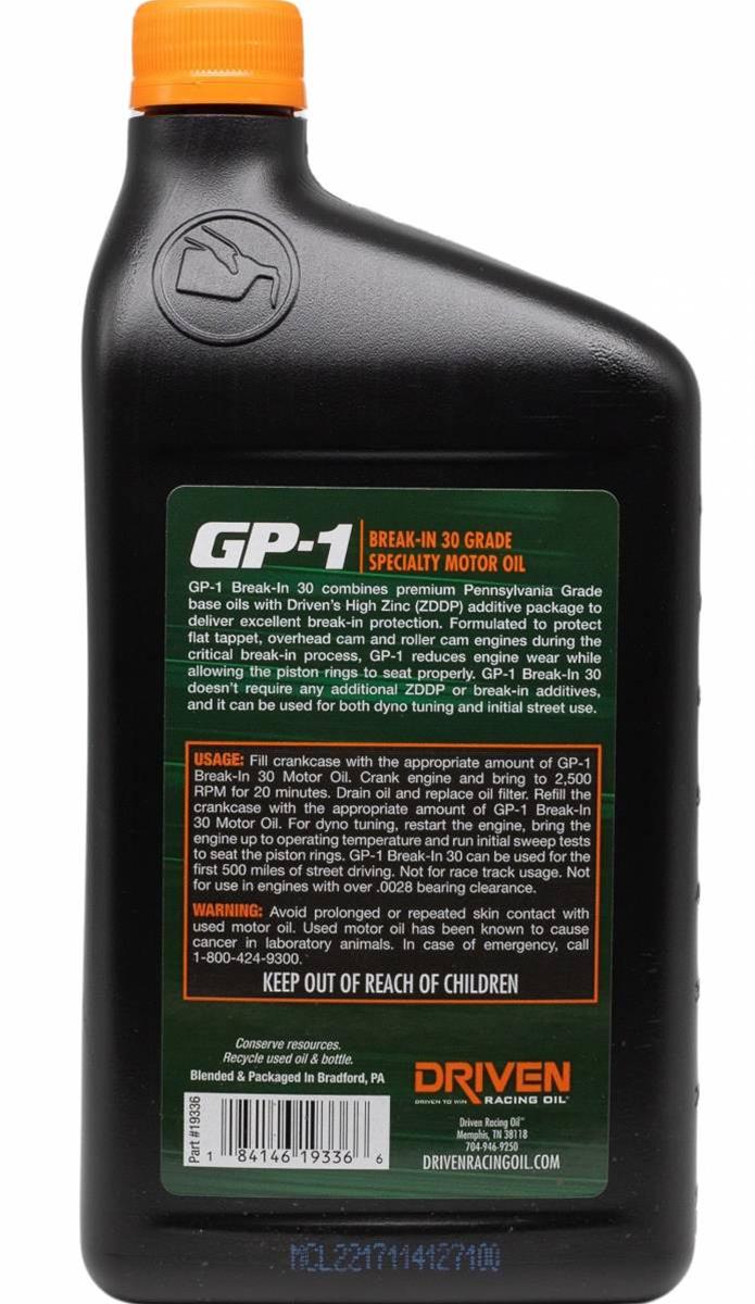 Driven Racing Oil 19336 Driven Racing Oil GP-1 High Performance Break-In Motor Oil - Zander Auto Parts