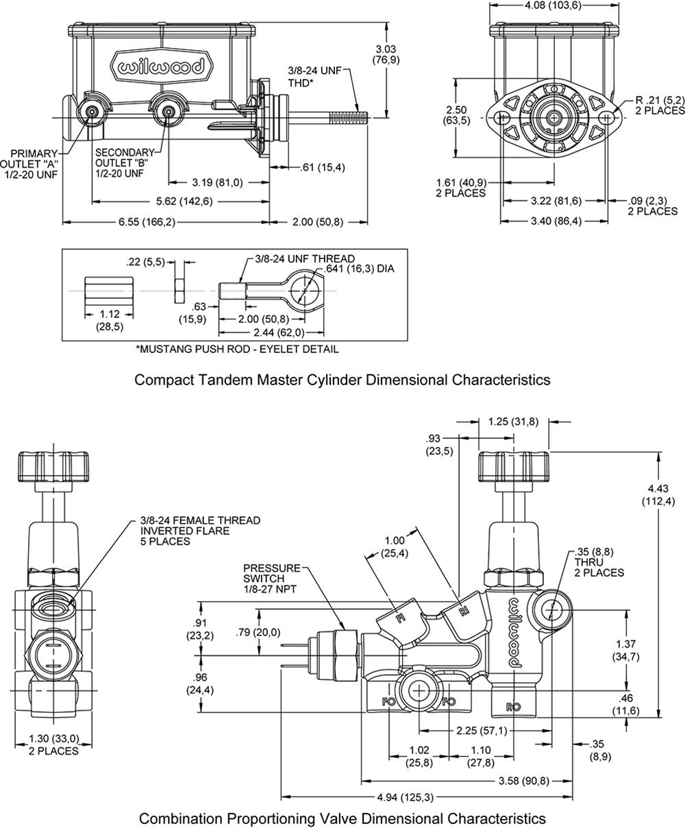 Wilwood Disc Brakes 261-15544-BK Wilwood Aluminum Tandem Compact Master Cylinder Kits - Zander Auto Parts