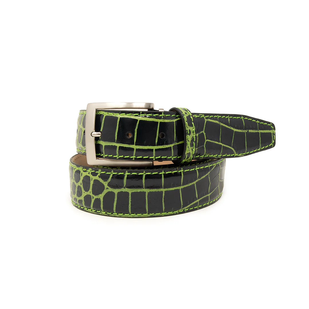 Two-Toned Mock Croc Belt - Black & Lime - 40mm - Up to 55